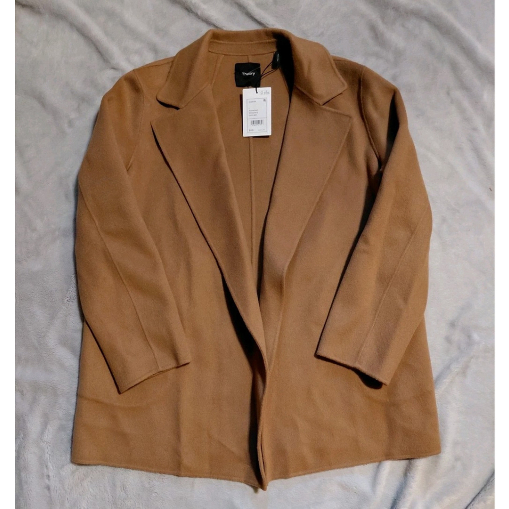 Theory Sileena Women Coat Tan Buckwheat Winsome 2 Wool Cashmere Jacket Large NWT - Picture 11 of 11